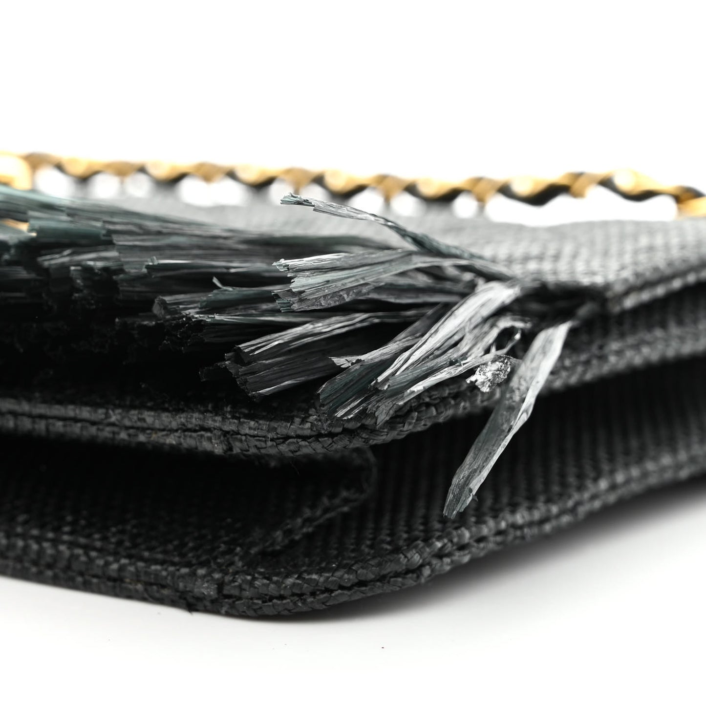 Woven Raffia Quilted CC Fringe Flap Black