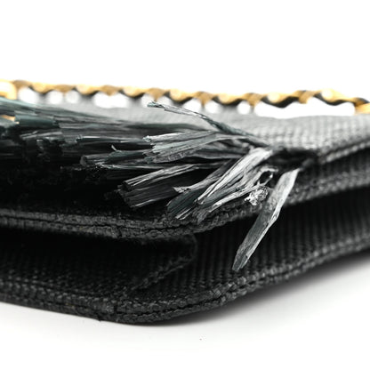 Chanel Woven Raffia Quilted CC Fringe Flap Black 10 of 12