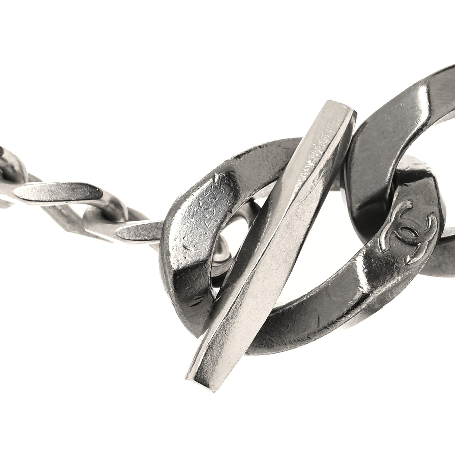 Chanel Chain Link CC Choker Necklace Silver 4 of 5