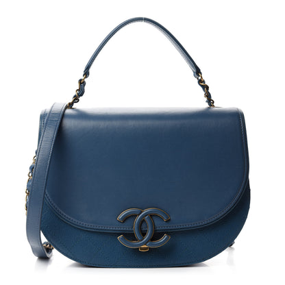 Chanel Shiny Calfskin Goatskin Quilted Medium Coco Curve Messenger Flap Navy 1 of 10