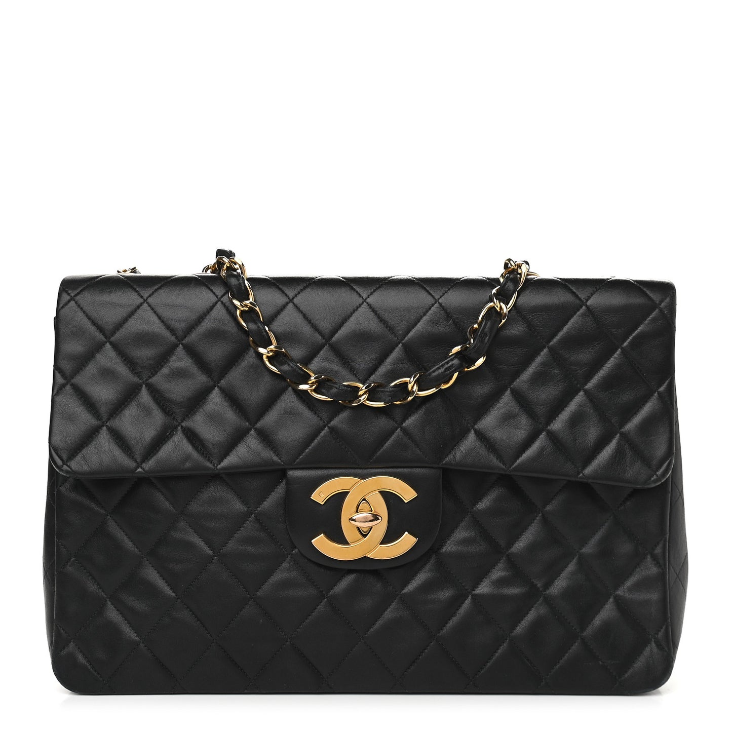 Lambskin Quilted XL Jumbo Single Flap Black