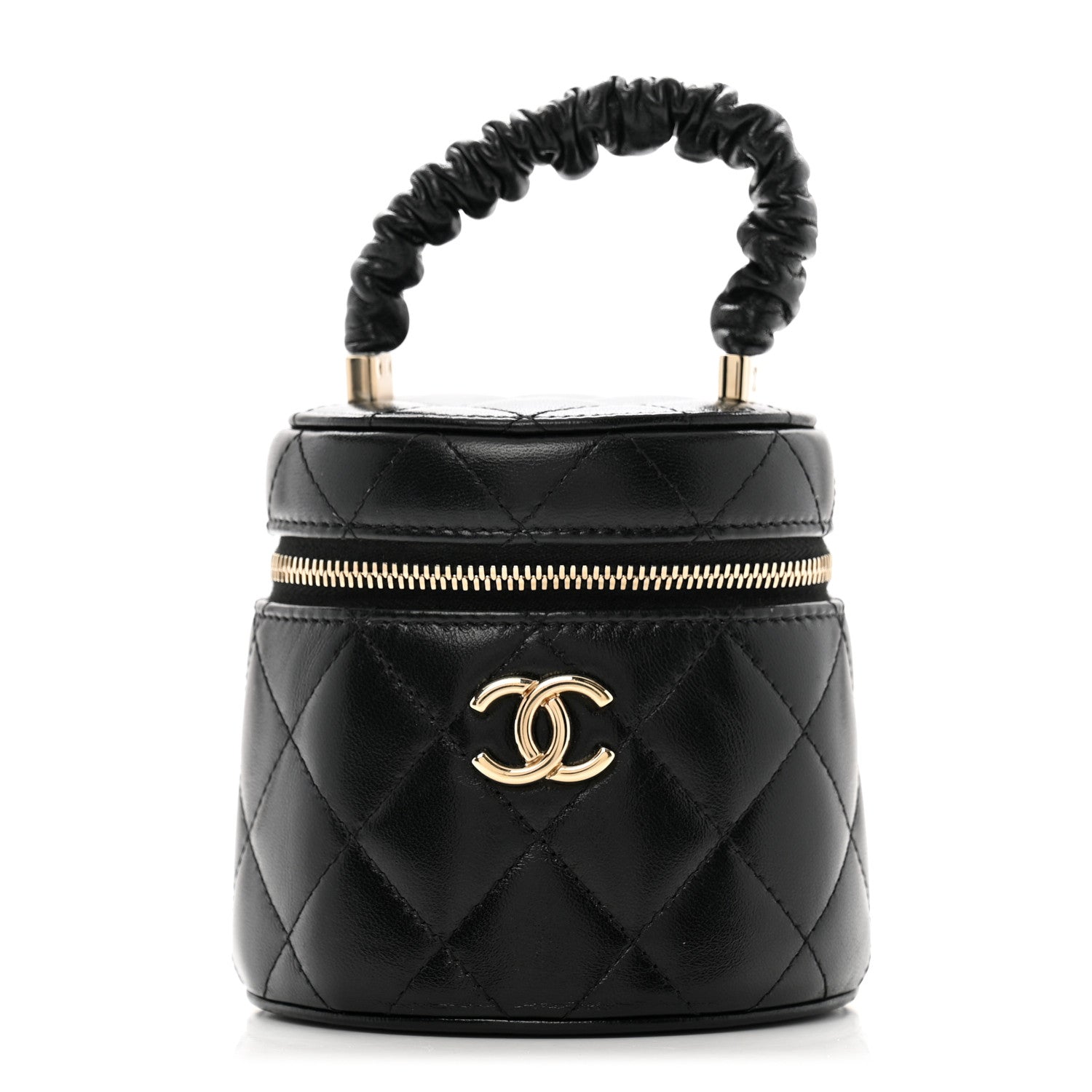 Chanel Lambskin Quilted Ruched Handle Vanity Case Black 1 of 8