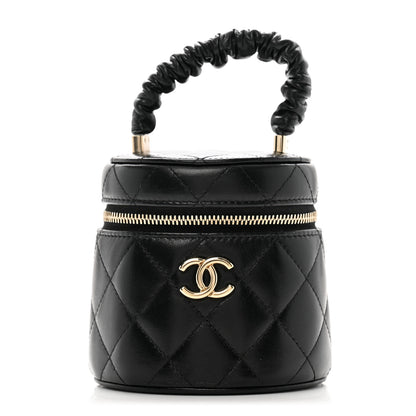 Chanel Lambskin Quilted Ruched Handle Vanity Case Black 1 of 8