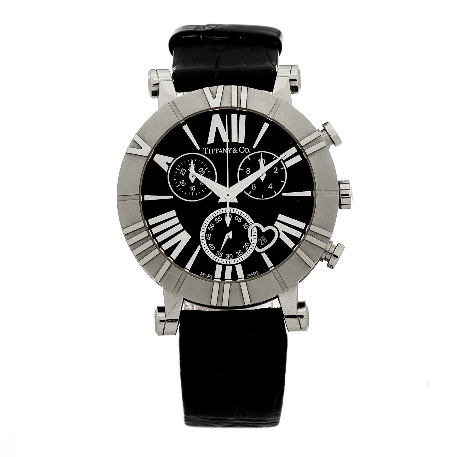 Tiffany Stainless Steel Alligator 36mm Atlas Chronograph Quartz Watch Black 1 of 4