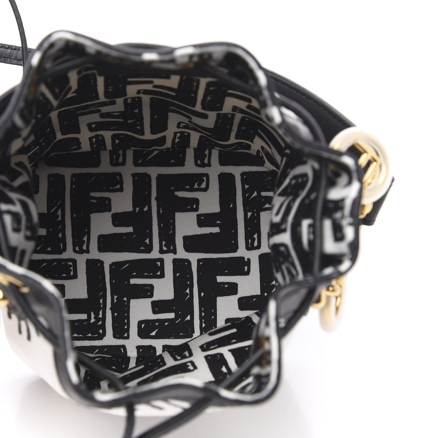 X JOSHUA VIDES Canvas Calfskin F is Mini Mon Tresor Bucket Bag White Black
