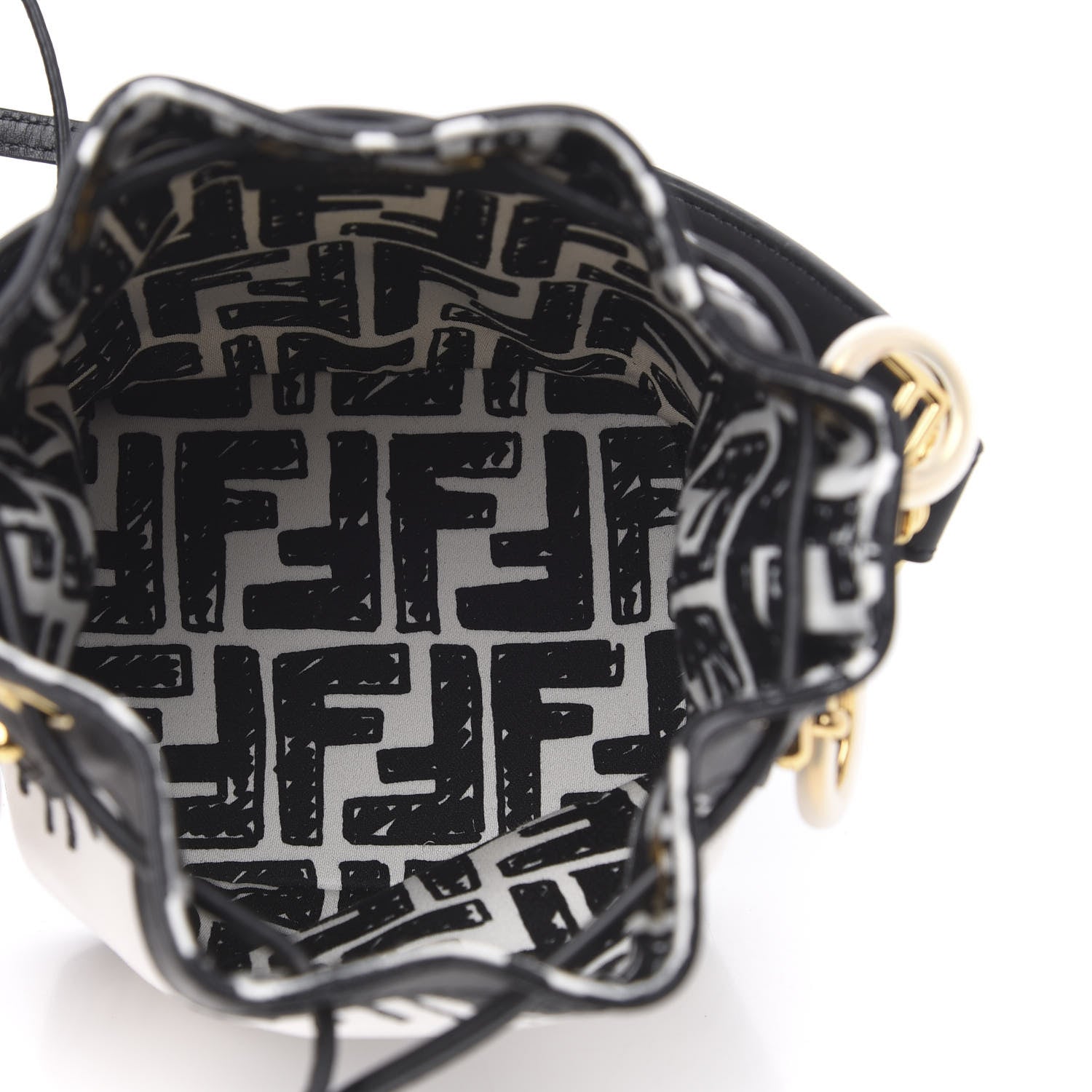 Fendi X JOSHUA VIDES Canvas Calfskin F is Mini Mon Tresor Bucket Bag White Black 5 of 10