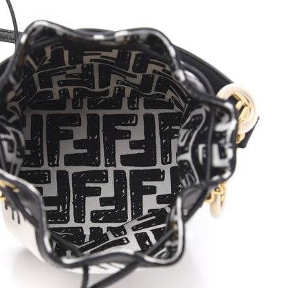 Fendi X JOSHUA VIDES Canvas Calfskin F is Mini Mon Tresor Bucket Bag White Black 5 of 10