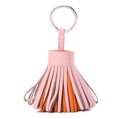 Hermes Lambskin Tri-Color Carmen Tassel Key Holder Rose Sakura Orange Bougainvillea 1 of 5