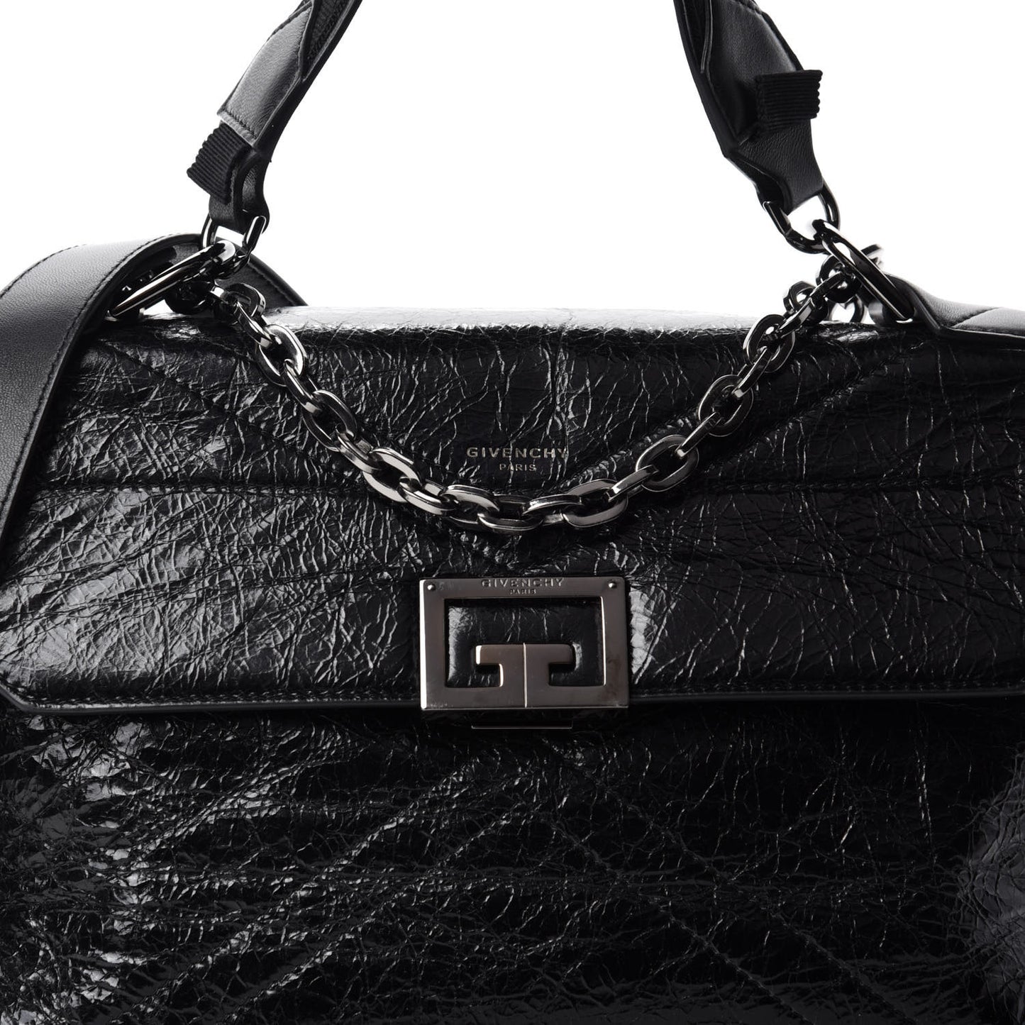 Creased Patent Calfskin Medium ID Flap Black