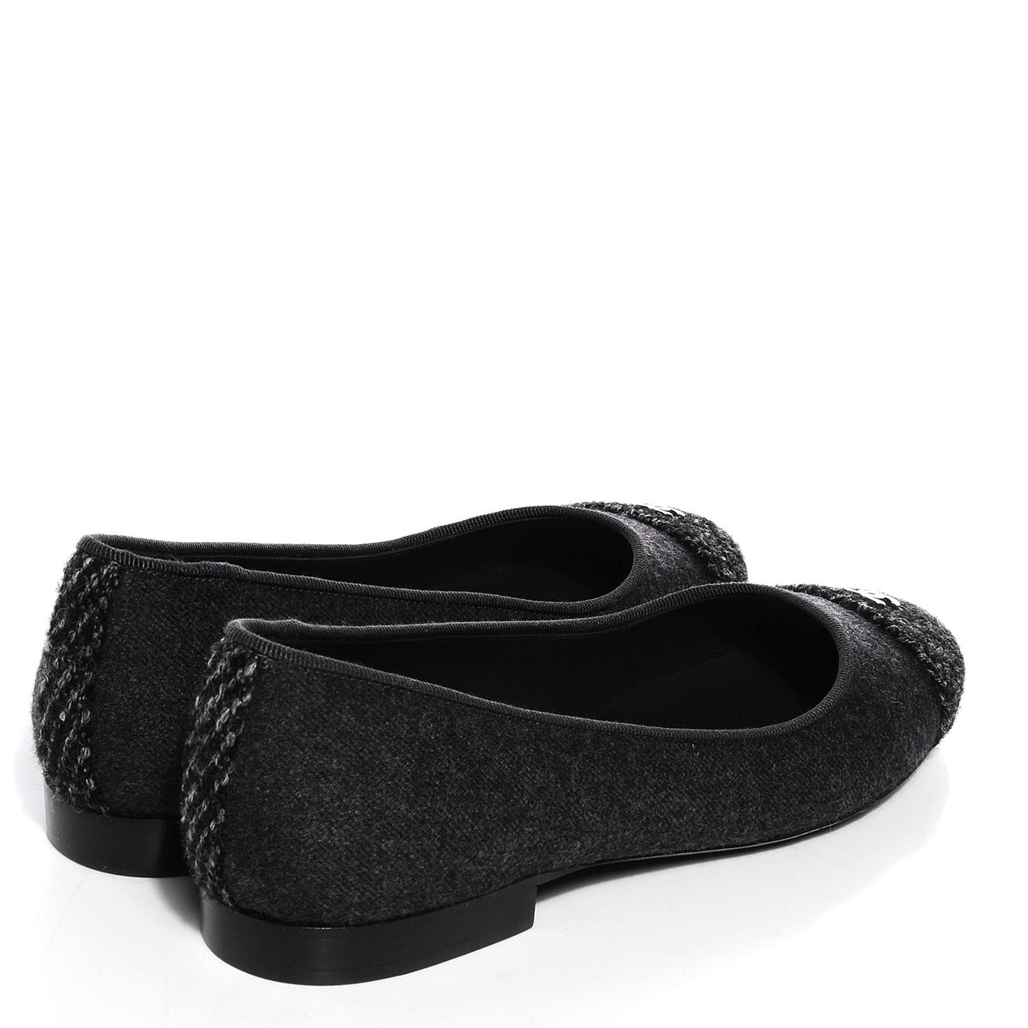 Tweed Flannel Cap Toe Ballerina Flats Grey Black 36
