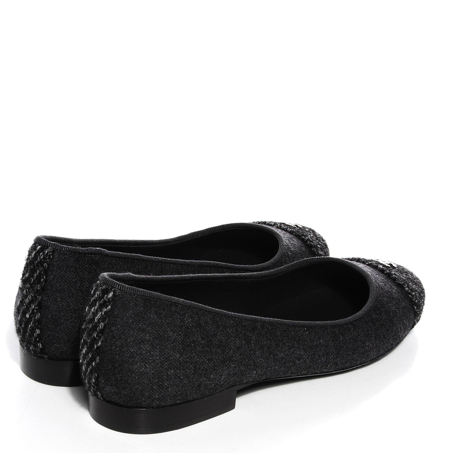 Chanel Tweed Flannel Cap Toe Ballerina Flats Grey Black 36 4 of 9