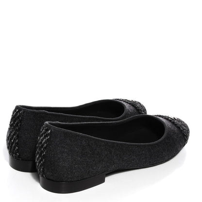 Chanel Tweed Flannel Cap Toe Ballerina Flats Grey Black 36 4 of 9