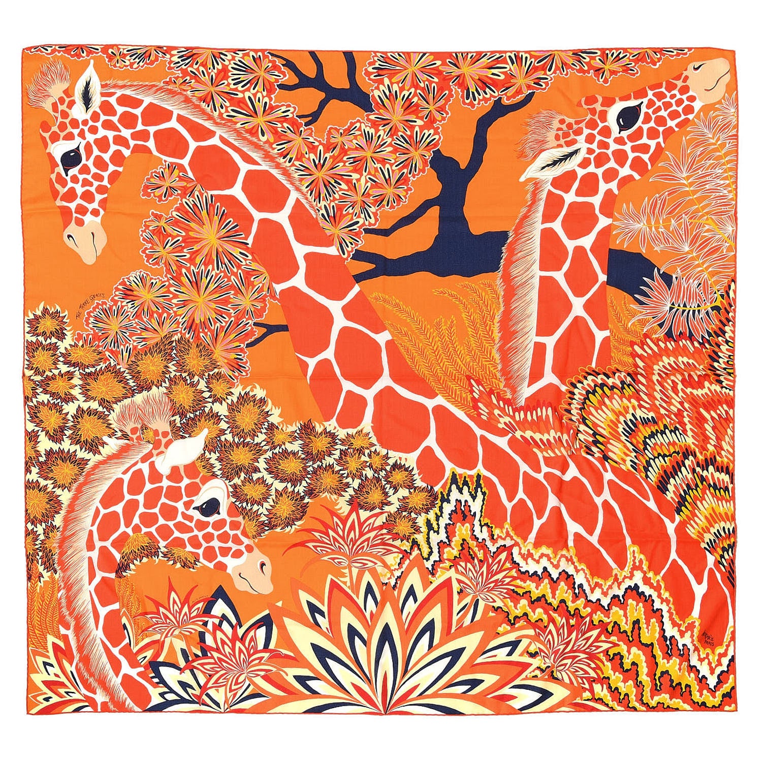 Hermes Cashmere Silk Three Graces Shawl 140 Orange Corail Marine 1 of 7