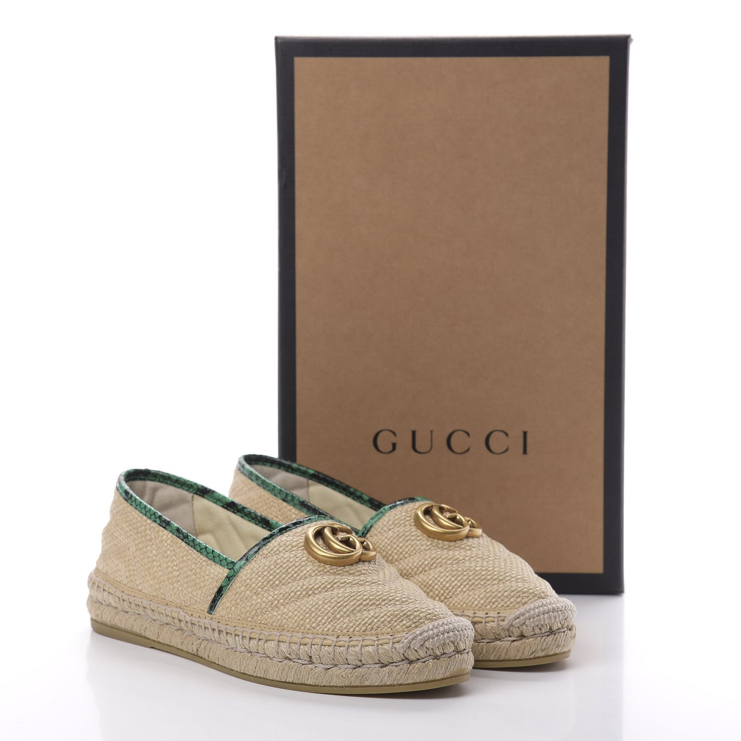 Gucci Straw Elaphe Matelasse GG Marmont Espadrilles 37.5 Natural New Shamarock 9 of 10
