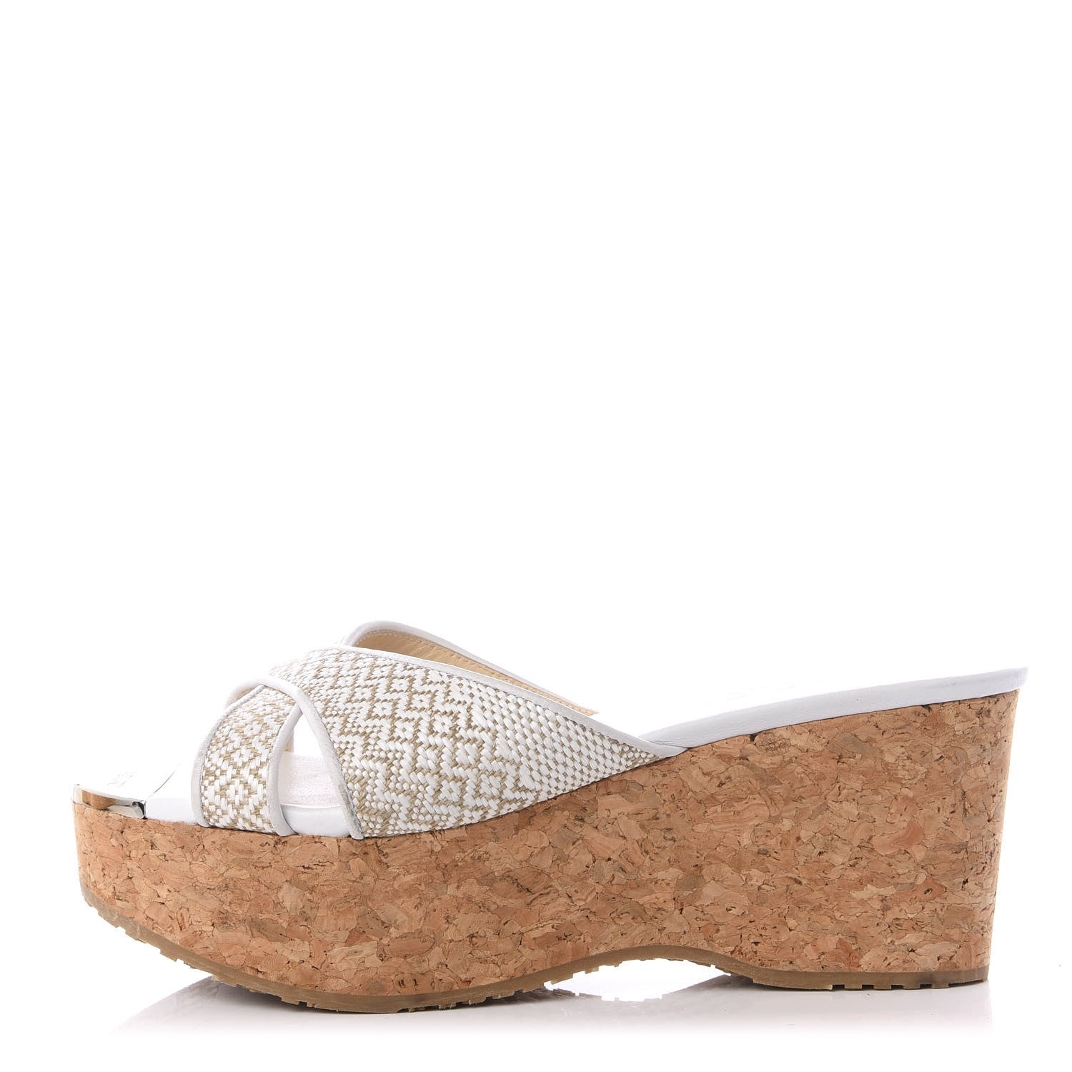 Jimmy Choo Woven Fabric Cork Prima Wedge Sandals 37 White Marble 1 of 9