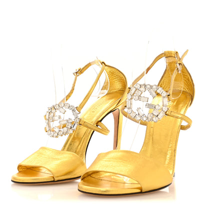 Gucci Metallic Nappa Crystal GG Sandals 38 Gold 4 of 7
