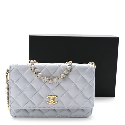 Chanel Lambskin Quilted Hearts CC Wallet On Chain WOC Light Blue 12 of 12