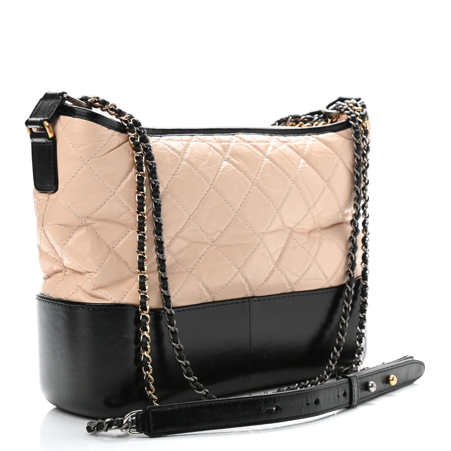 Aged Calfskin Quilted Medium Gabrielle Hobo Beige Black
