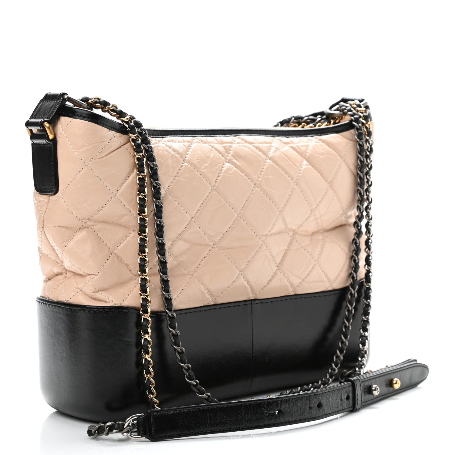 Chanel Aged Calfskin Quilted Medium Gabrielle Hobo Beige Black 3 of 13