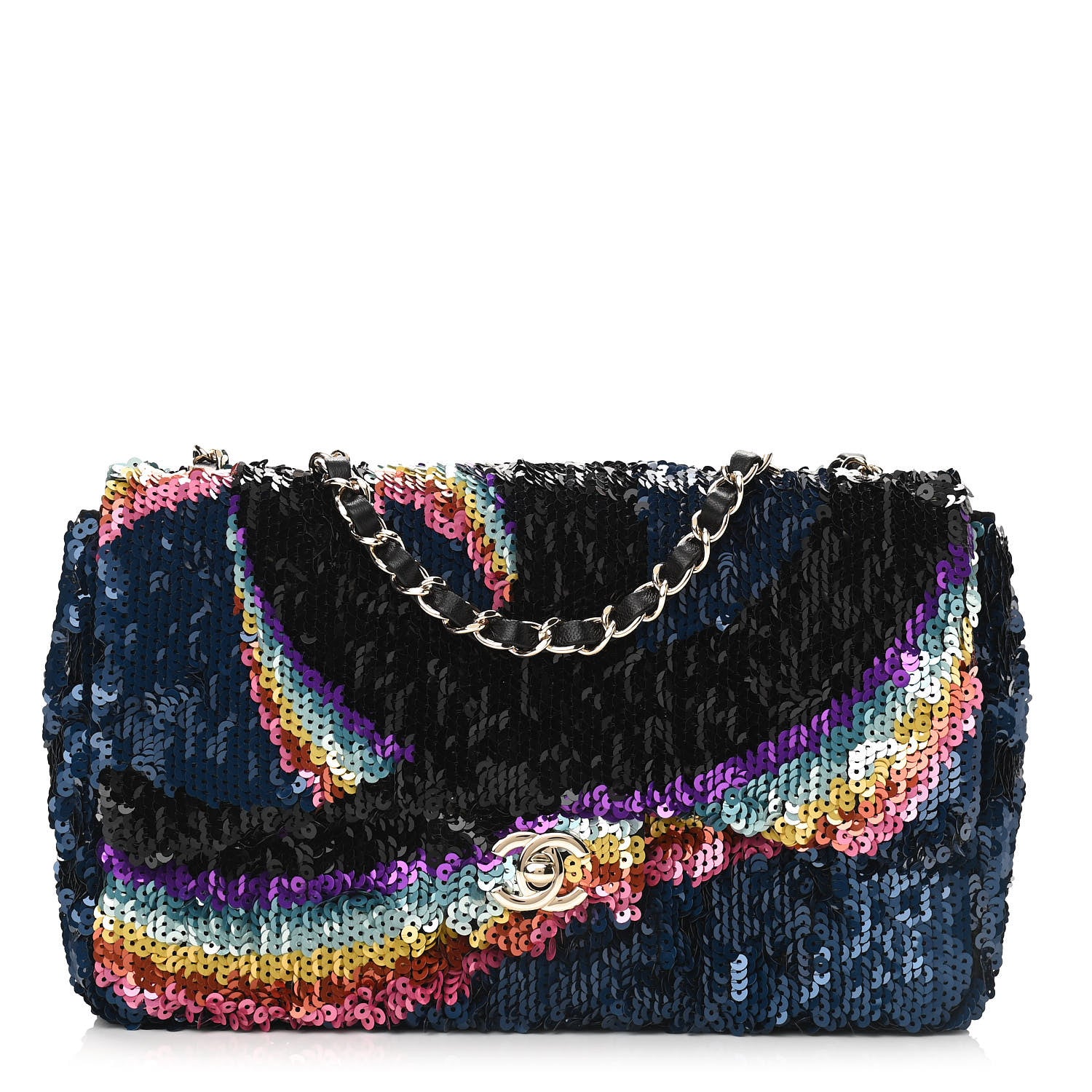 Chanel Sequin Medium Single Flap Blue Black Multicolor 1 of 11