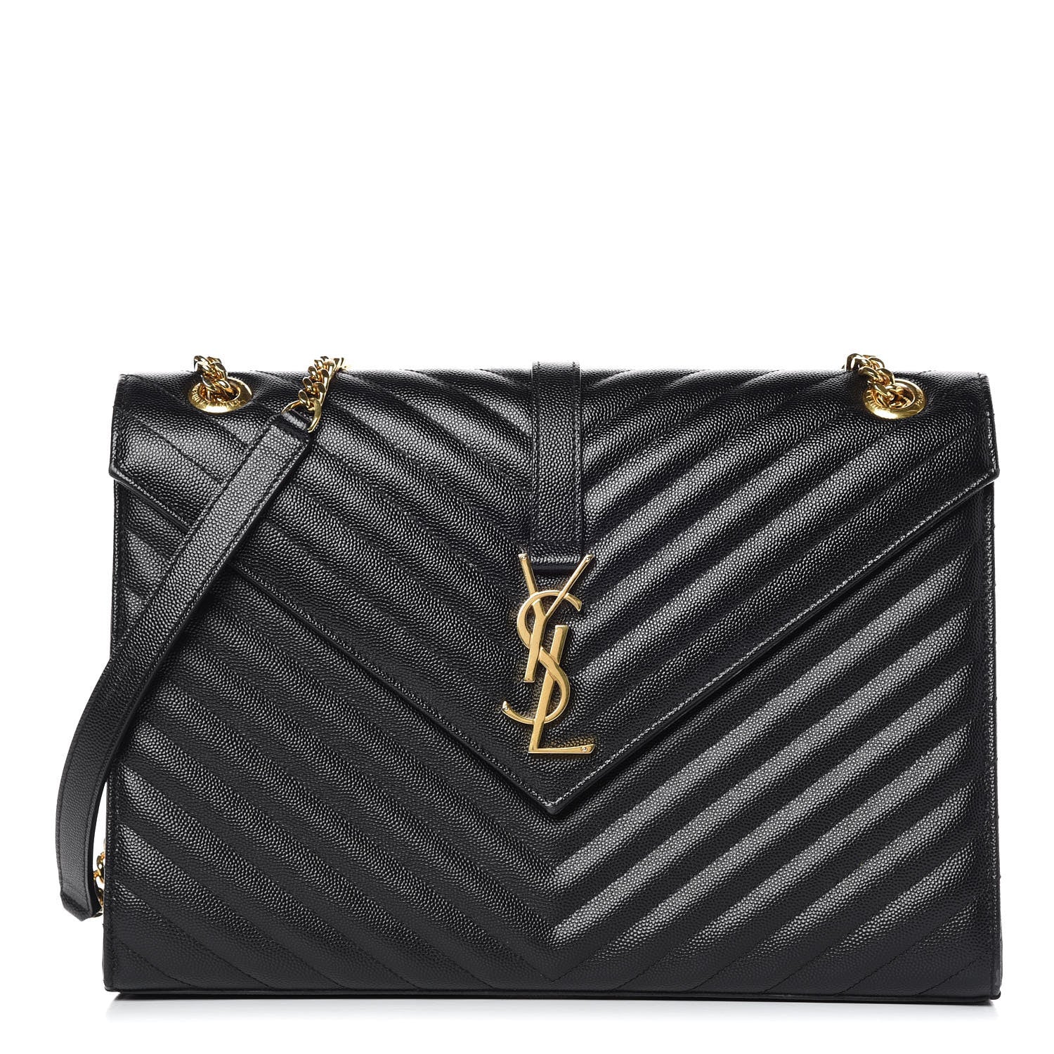 Saint Laurent Grain De Poudre Matelasse Chevron Large Monogram Satchel Black 1 of 15