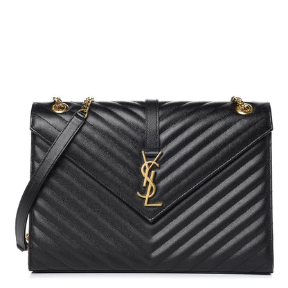 Saint Laurent Grain De Poudre Matelasse Chevron Large Monogram Satchel Black 1 of 15
