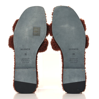 Hermes Woolskin Oran Sandals 36 Cognac 5 of 8