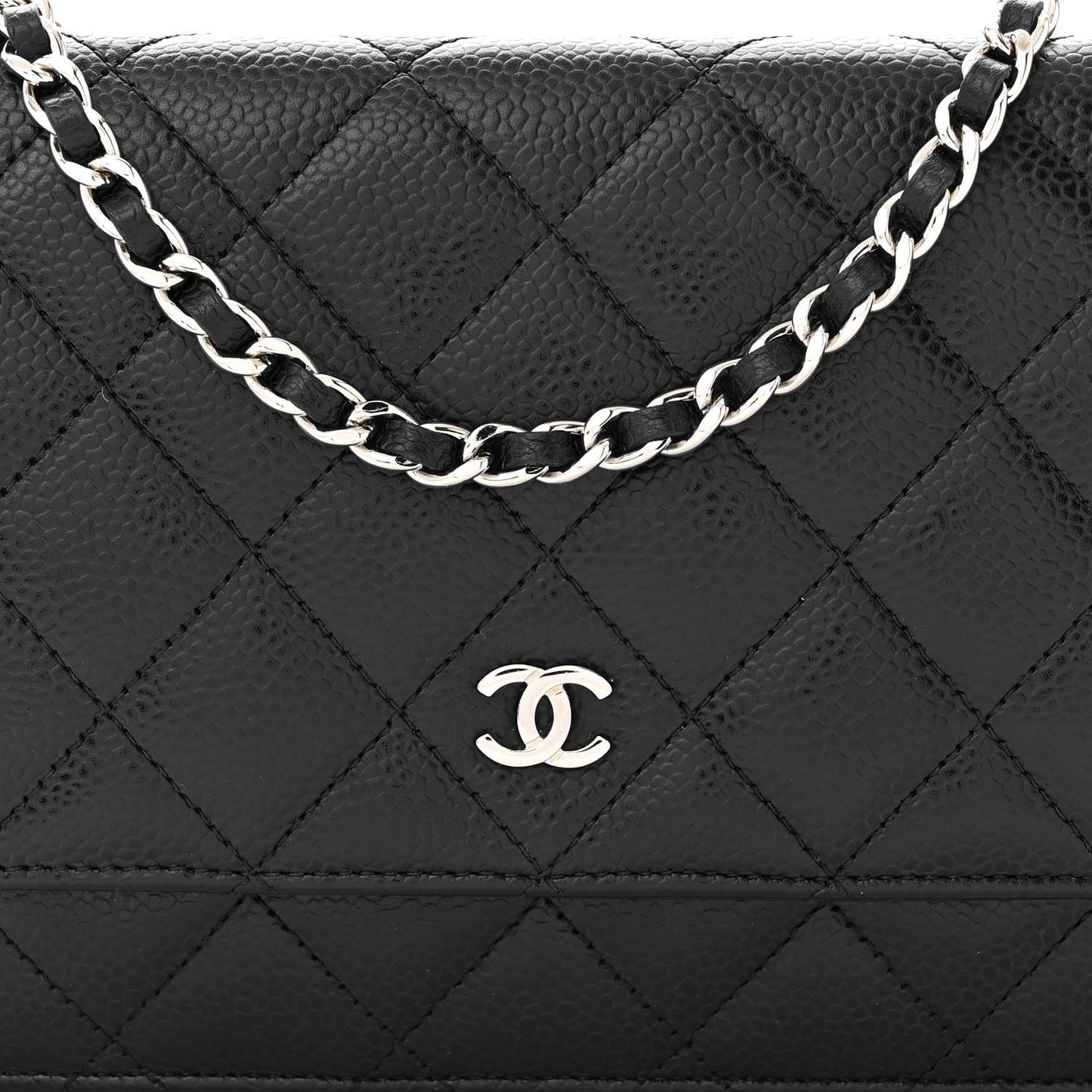 Caviar Quilted Wallet on Chain WOC Black