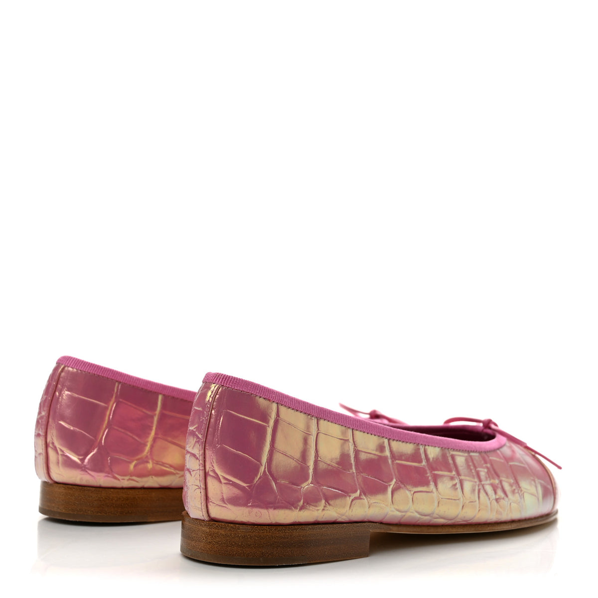 Chanel Iridescent Calfskin Crocodile Embossed Ballerina Flats 37 Pink 5 of 10