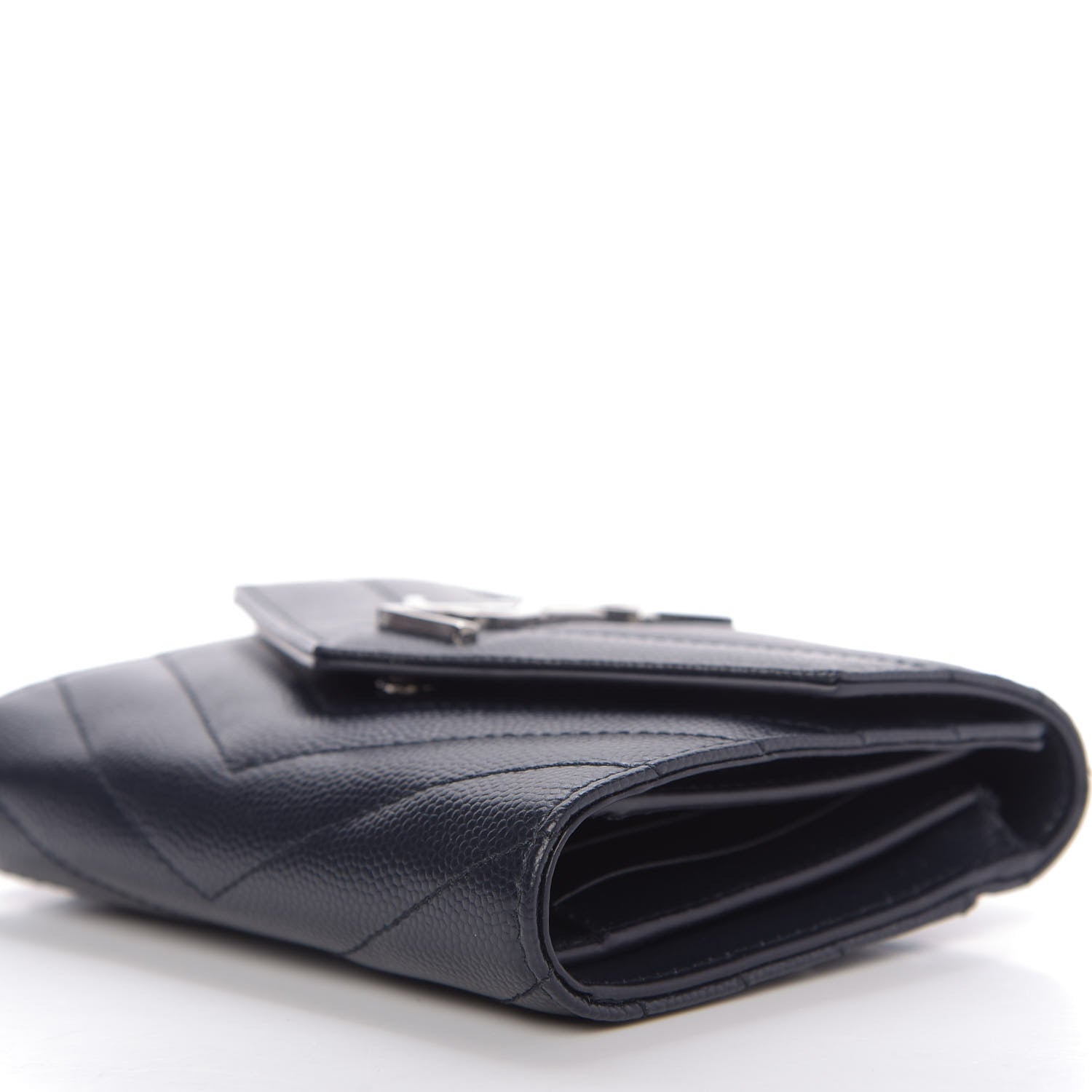 Saint Laurent Grain De Poudre Matelasse Chevron Small Monogram Envelope Wallet Navy 7 of 10