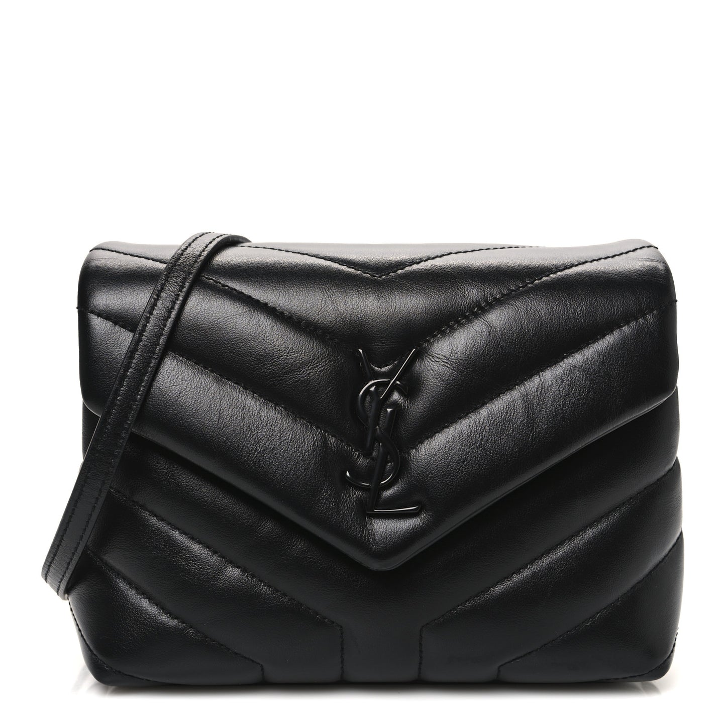Calfskin Y Quilted Monogram Monochrome Toy Loulou Crossbody Bag Black