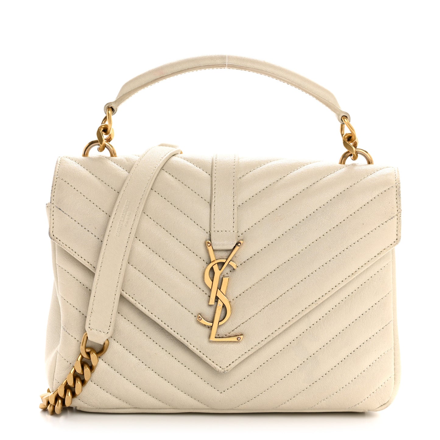 Sheepskin Matelasse Chevron Monogram Medium College Bag Crema Soft