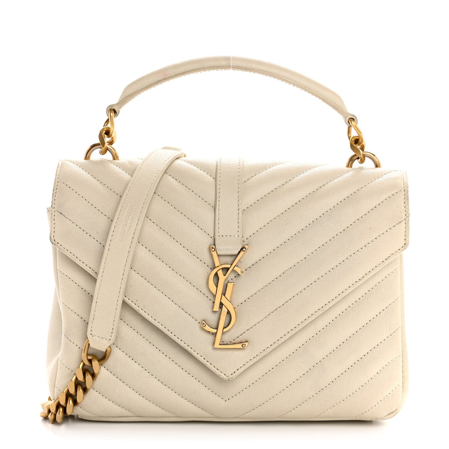 Saint Laurent Sheepskin Matelasse Chevron Monogram Medium College Bag Crema Soft 1 of 19