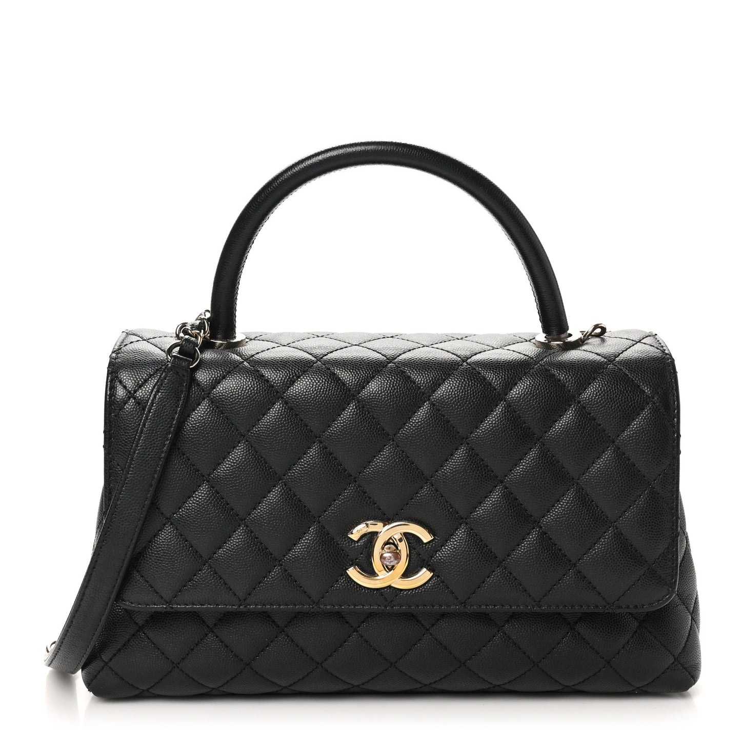 Caviar Quilted Small Coco Handle Flap Black