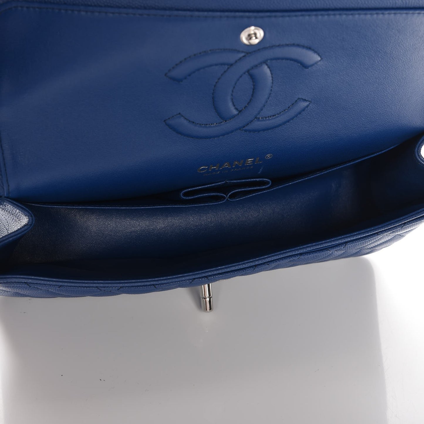 Caviar Quilted Medium Double Flap Dark Blue