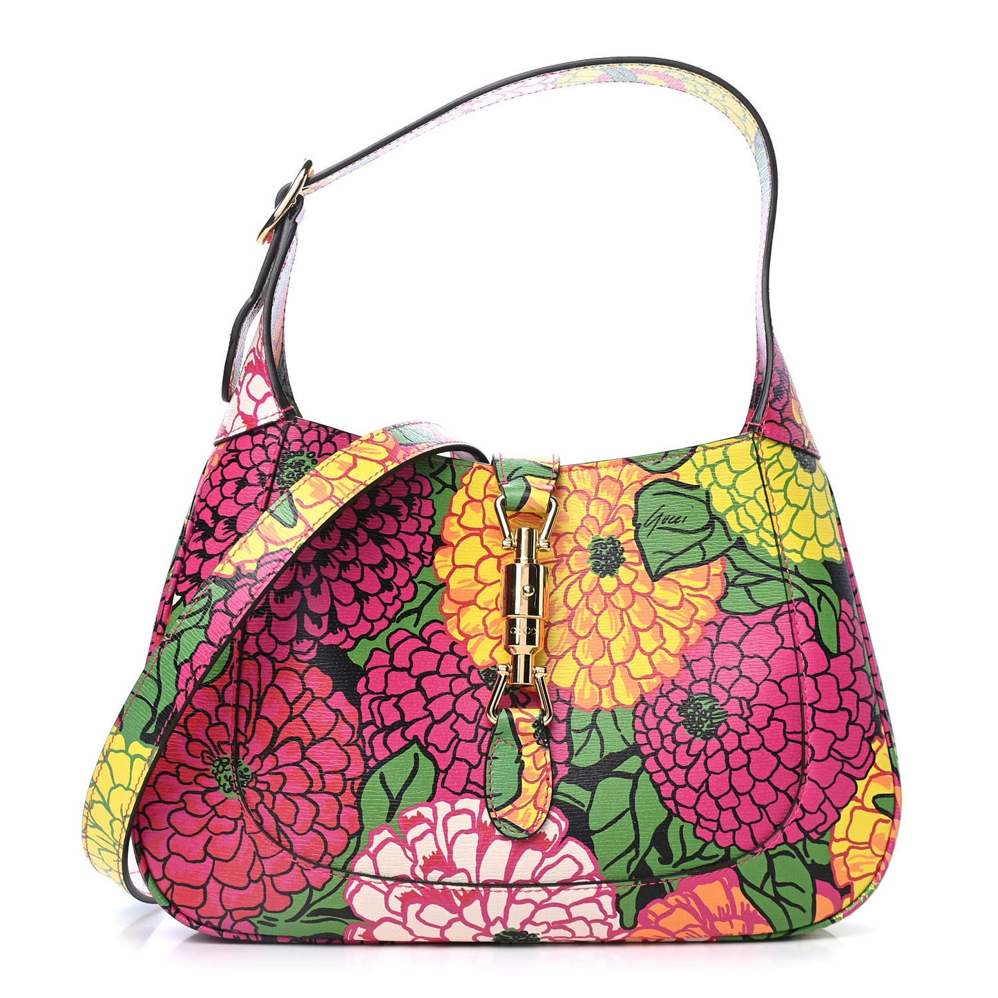 X KEN SCOTT Textured Calfskin Pomponica Print Small Jackie 1961 Hobo Multicolor Fuxia Pompon