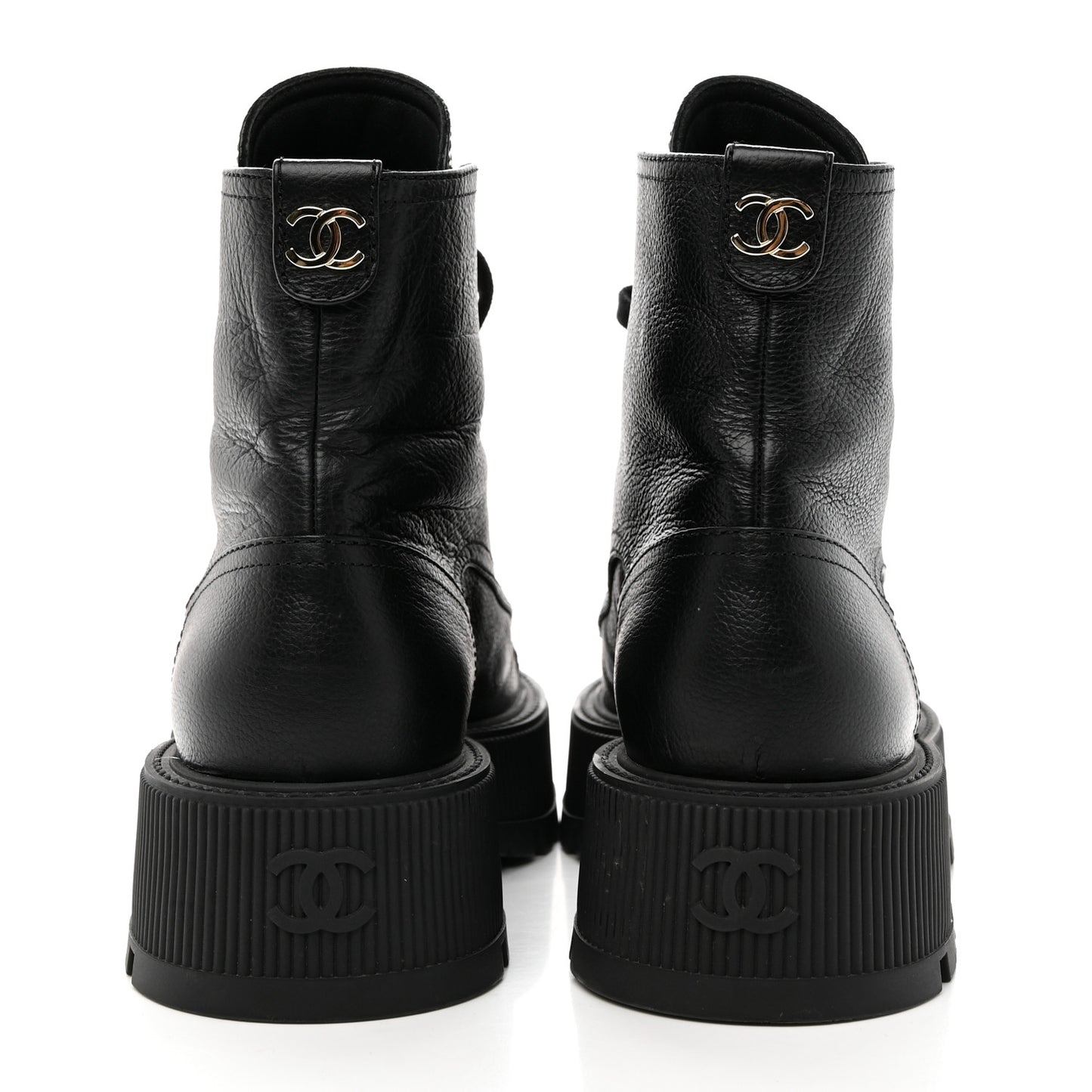 Calfskin CC Lace Up Combat Boots 38 Black
