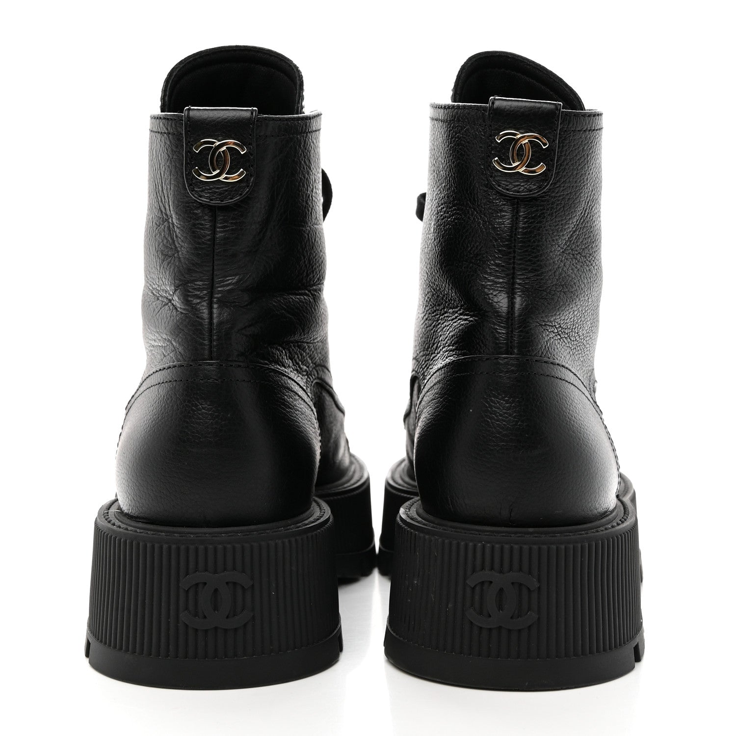 Chanel Calfskin CC Lace Up Combat Boots 38 Black 5 of 16