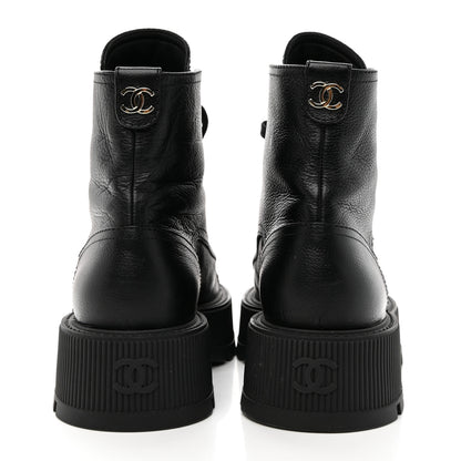 Chanel Calfskin CC Lace Up Combat Boots 38 Black 5 of 16