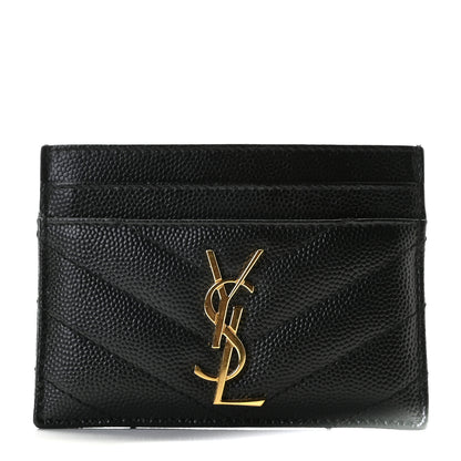 Saint Laurent Grain De Poudre Matelasse Chevron Monogram Credit Card Case Black 1 of 7
