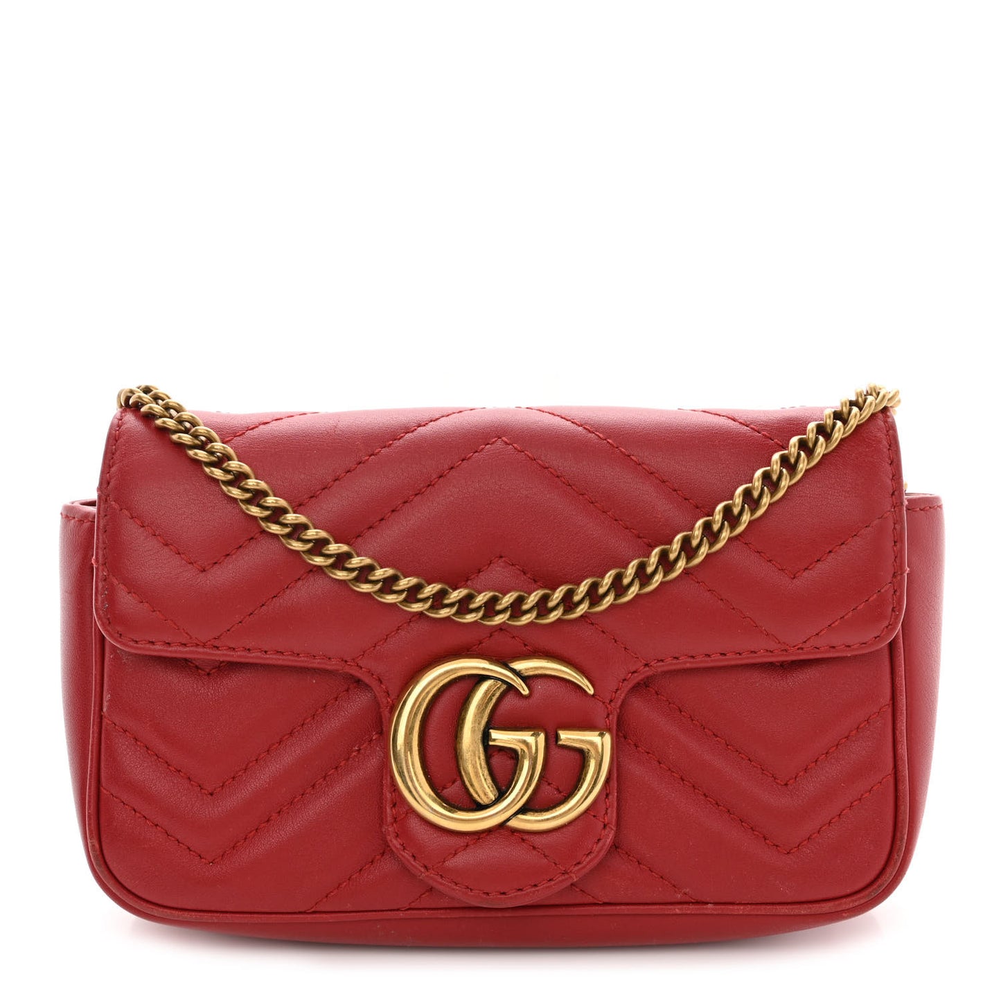 Calfskin Matelasse Super Mini GG Marmont Shoulder Bag Hibiscus Red