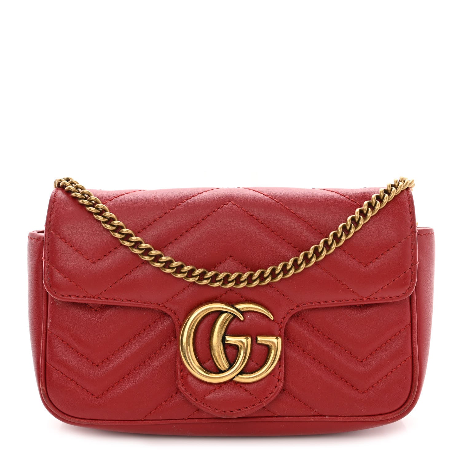 Gucci Calfskin Matelasse Super Mini GG Marmont Shoulder Bag Hibiscus Red 1 of 11