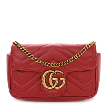 Gucci Calfskin Matelasse Super Mini GG Marmont Shoulder Bag Hibiscus Red 1 of 11