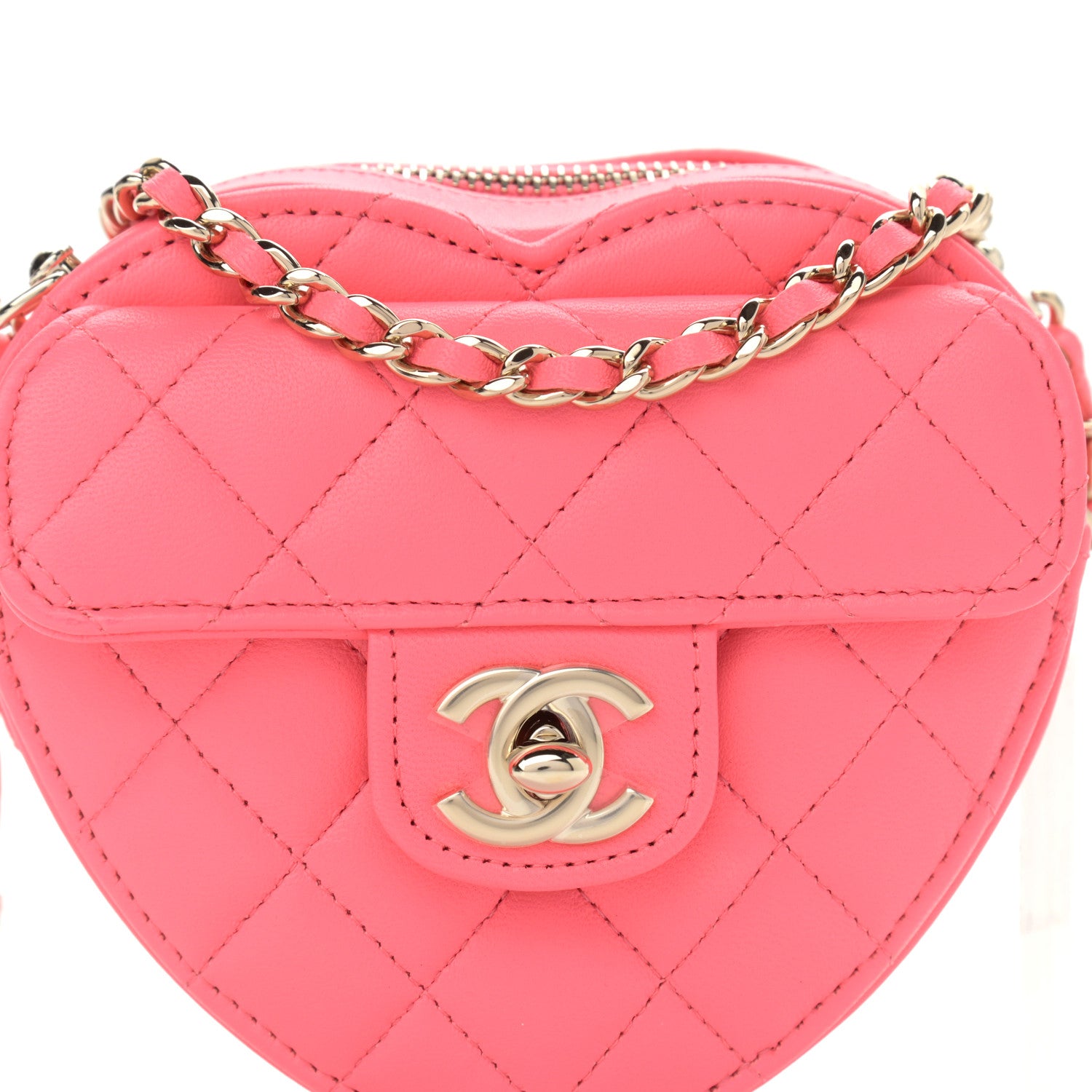 Chanel Lambskin Quilted CC In Love Heart Clutch With Chain Pink 9 of 12