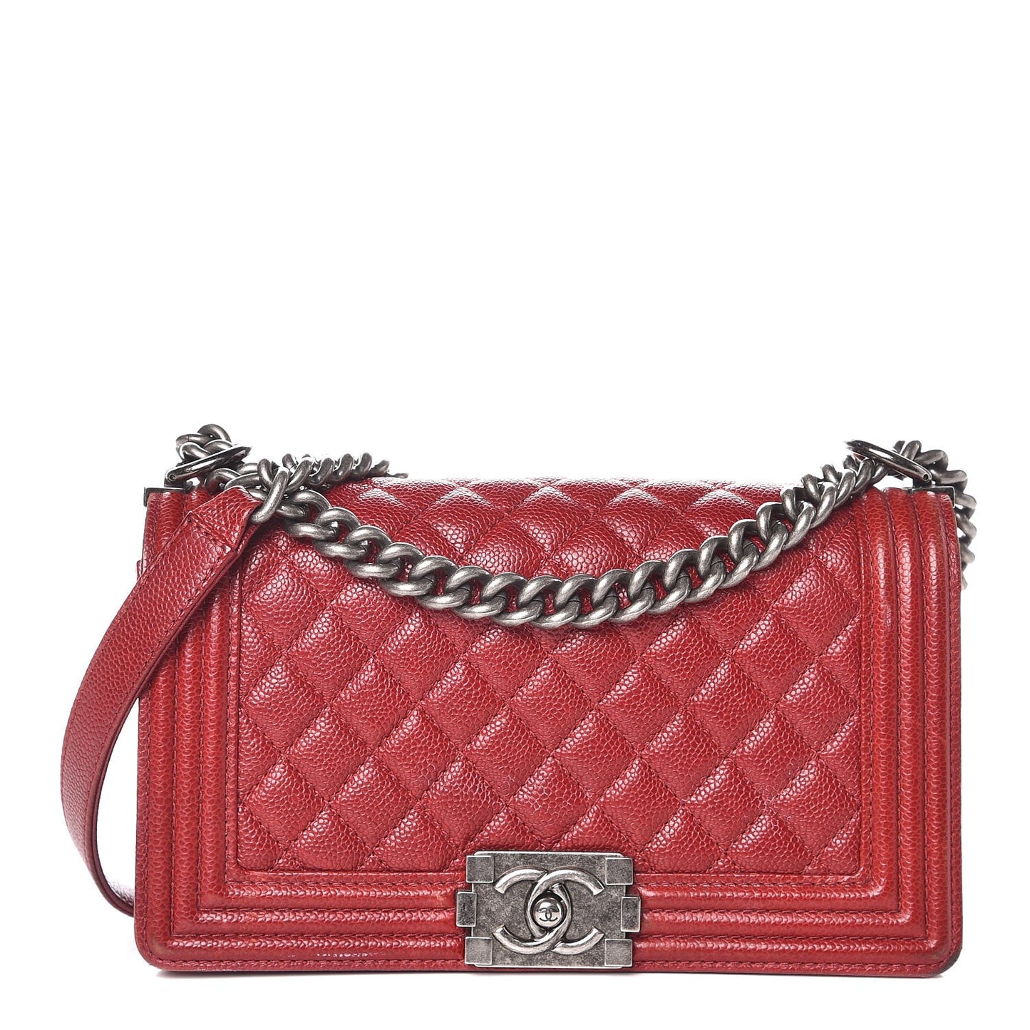 Caviar Quilted Medium Boy Flap Red