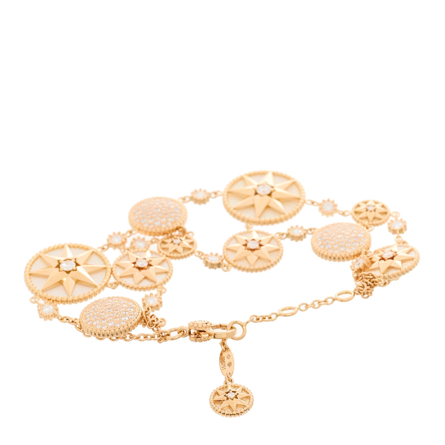 Christian Dior 18K Rose Gold Diamond Mother of Pearl Rose Des Vents Double Chain Bracelet 2 of 4