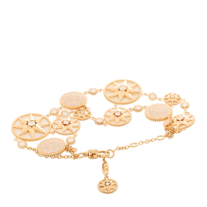 Christian Dior 18K Rose Gold Diamond Mother of Pearl Rose Des Vents Double Chain Bracelet 2 of 4
