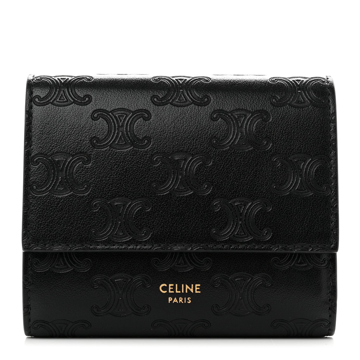 Celine Smooth Calfskin Triomphe Embossed Small Multifunction Folded Wallet Black 1 of 6