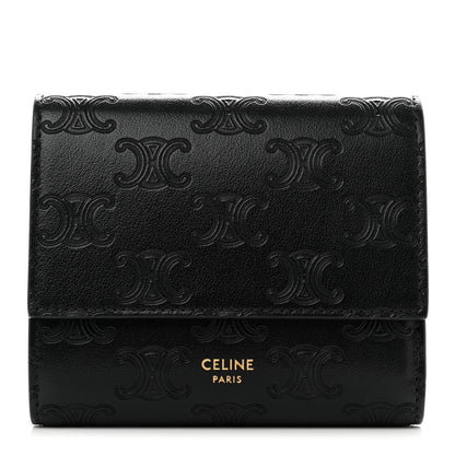 Celine Smooth Calfskin Triomphe Embossed Small Multifunction Folded Wallet Black 1 of 6
