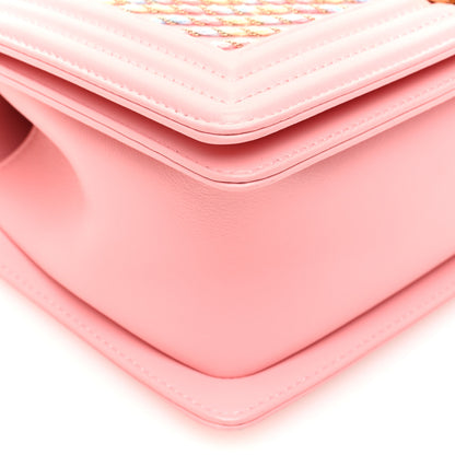 Chanel Calfskin Chevron Embroidered Medium Boy By The Sea Flap Pink 9 of 10
